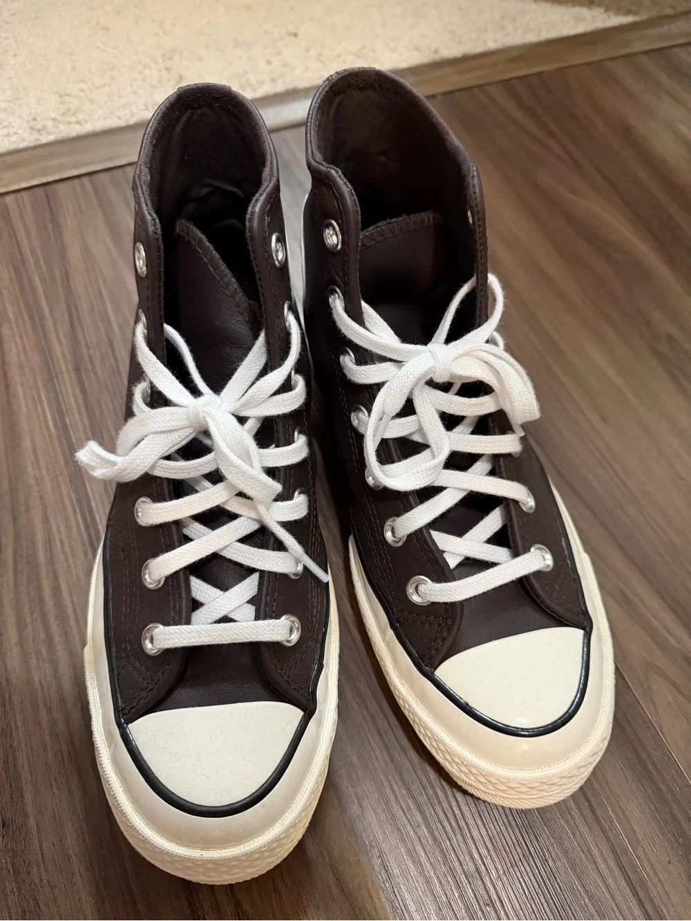 Converse High-Top Sneakers in Dark Brown and White
